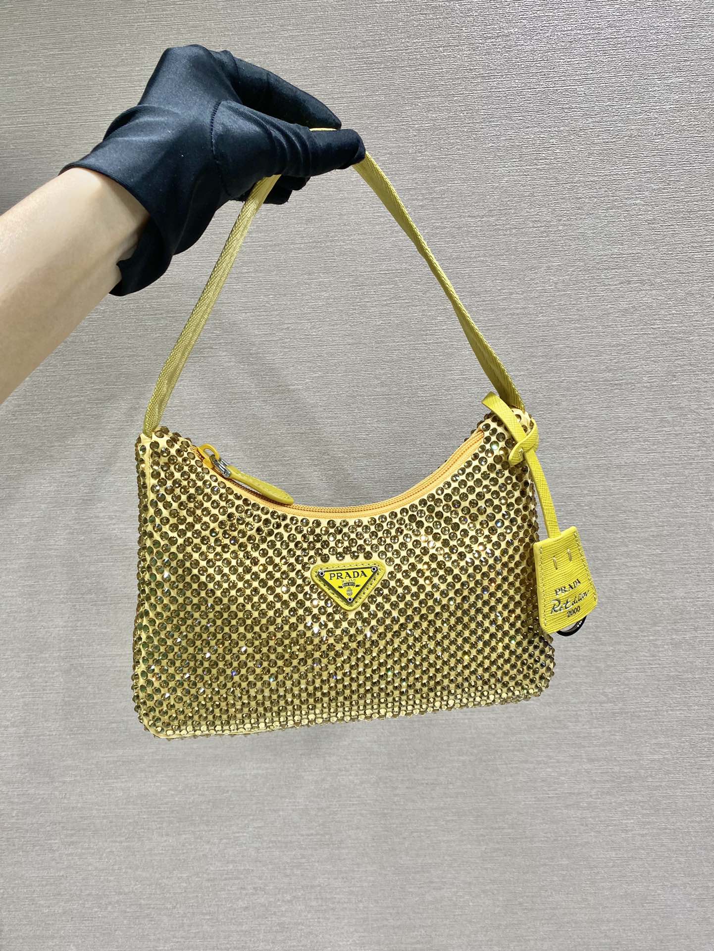 Prada Mini Duchesse And Crystal 2000 Hobo Bag Handbag Yellow 1NE515